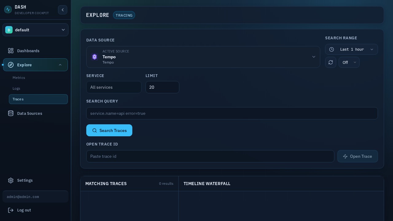 Ace dark theme screenshot showing dashboard panels with high-contrast metrics and log visualization