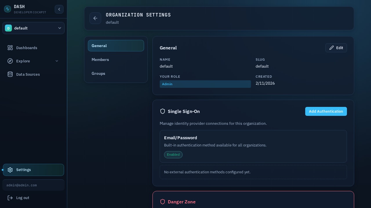 Ace organization settings screenshot with member management, groups, and authentication providers